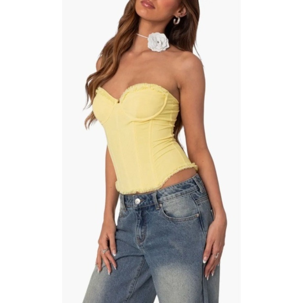 Edikted | NWT Yellow Corset Top Strapless Lace Up Back Boned | Size Medium